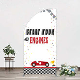 Lofaris Racing Start Engines Boy Birthday Half Moon Arch Backdrop
